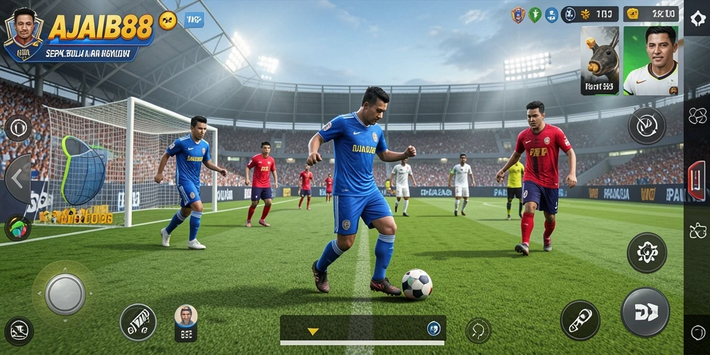 Tampilan gameplay mendebarkan dalam AJAIB88 yang menunjukkan aksi sepak bola.