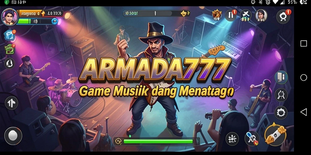 Screenshot utama ARMADA777 menampilkan gameplay musik yang seru dan interaktif.