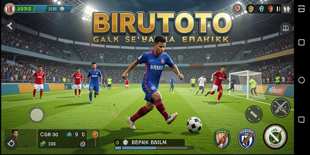 Tampilan gameplay BIRUTOTO yang menegangkan dalam aksi sepak bola.