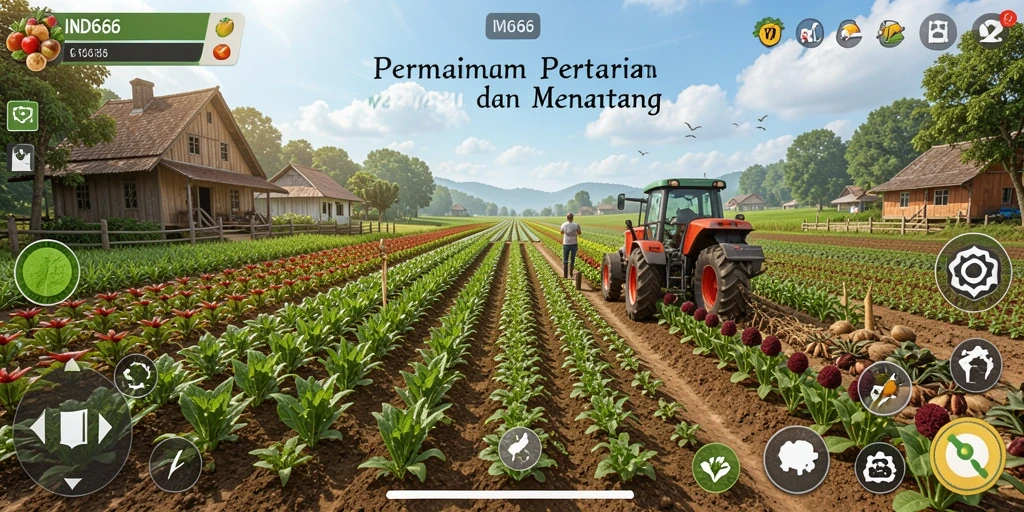 Tampilan gameplay menarik dari IND666 dengan aktivitas bertani yang seru.