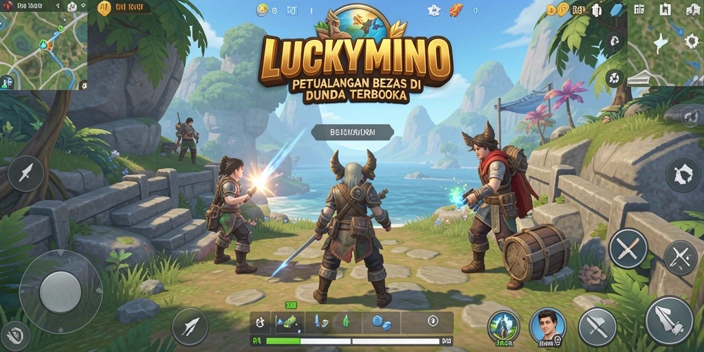 Gameplay LUCKYMINO yang menjelajahi dunia terbuka.