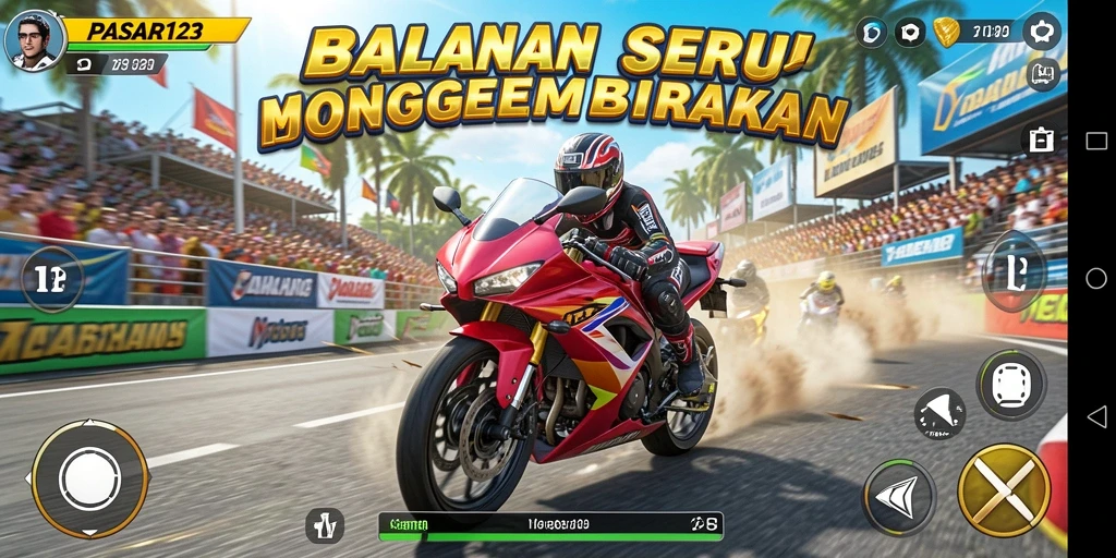 Tampilan gameplay balapan motor yang menegangkan dari PASAR123.