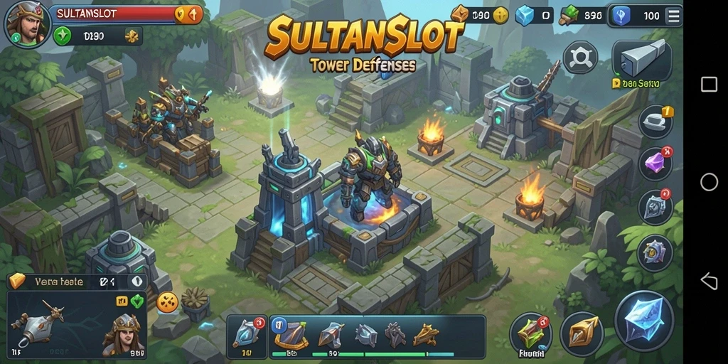 Tampilan gameplay SULTANSLOT yang penuh strategi Tower Defense.