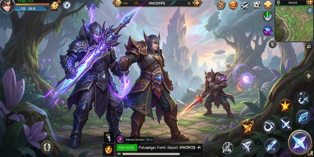 Screenshot gameplay V98 menampilkan pertarungan seru dalam dunia fantasi.