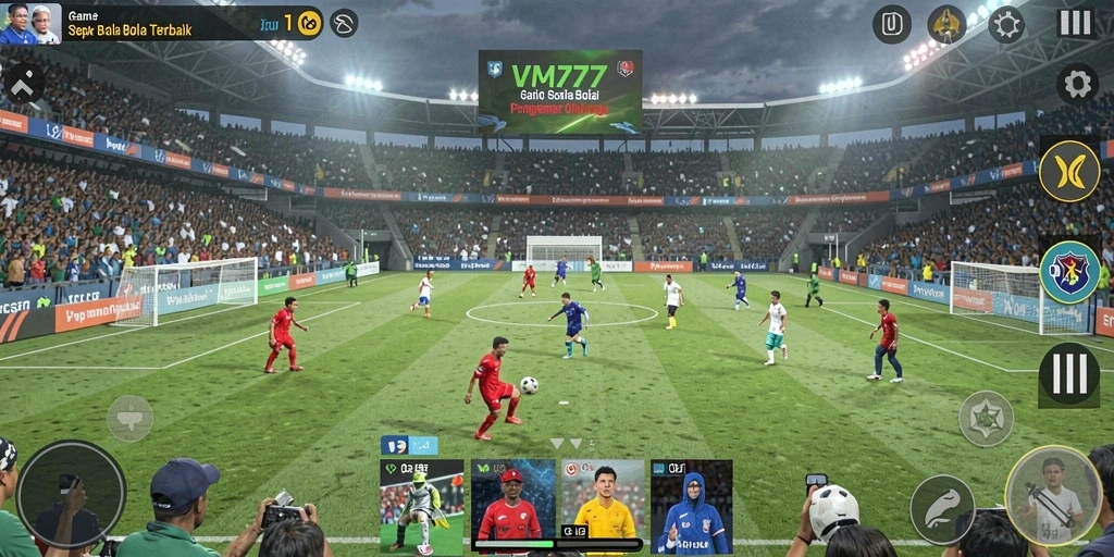 Tangkapan layar gameplay VM777 yang menampilkan aksi sepak bola seru.